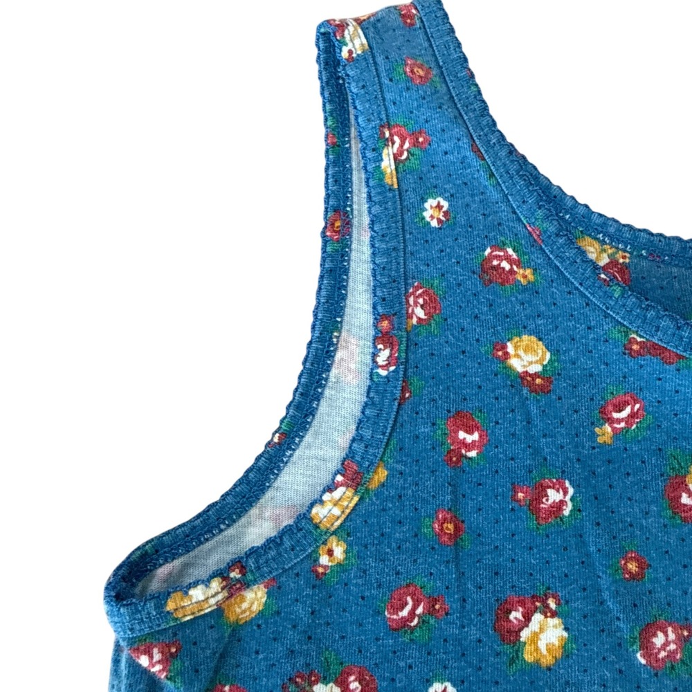 Lauren Ralph Lauren Floral Polka Dot Tank Top Vintage 90s Cotton PS Navy Blue - Picture 3 of 7